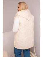 Dámská vesta Plus Size s kapucí a květinovým prošíváním světle béžová