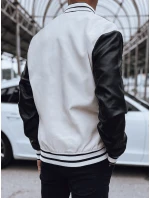 Pánská kožená baseballová bunda v barvě ecru FashionStreet TX4708 Pánská kožená baseballová bunda v barvě ecru FashionStreet TX4708