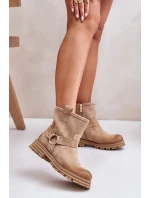 Dámské Zamszové Botky Na Plochém Podpatku Bežové Lewski 3610