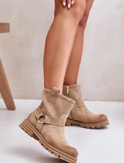 Dámské Zamszové Botky Na Plochém Podpatku Bežové Lewski 3610