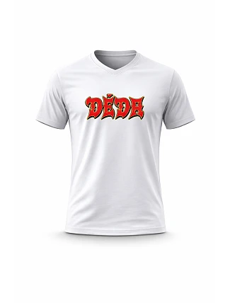Pánské bavlněné tričko s potiskem - DĚDA (ROCK) - bílé