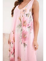 Dámské bavlněné oversize šaty s výstřihem do V a květinovým potiskem světle růžová