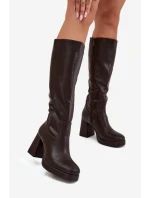 Dámské Kozačky Před Kolena Na Zip Podpatky Hnědé Selvia