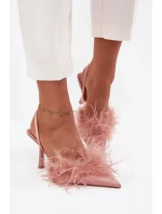 Lodičky s peřím a odhaleným patou růžové Belice Lodičky s peřím a odhaleným patou růžové Belice