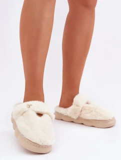 Futrzane Pantofle S Malou Broží Světle Béžové Primaria