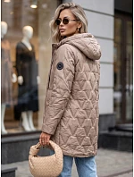 Dámská prošívaná přechodová bunda s kapucí, béžová, FashionStreet TY5767 Dámská prošívaná přechodová bunda s kapucí, béžová, FashionStreet TY5767
