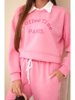 Dámská souprava máslová mikina s límečkem a rovné kalhoty světle růžový
