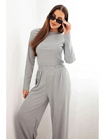 Dámská viskózová souprava s halenkou a širokými kalhotami šedá Dámská viskózová souprava s halenkou a širokými kalhotami šedá