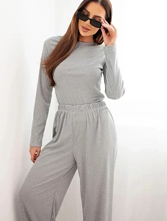 Dámská viskózová souprava s halenkou a širokými kalhotami šedá