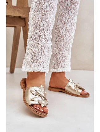 Pantofle S Dekorací Z Pravidelné Kůže Zazoo 3667 Zlaté