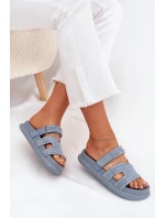 Dámské pantofle se zdobením na platformě modré Delyna