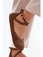 Semišové dámské baleríny Barefoot s pásky Zazoo 320 hnědé