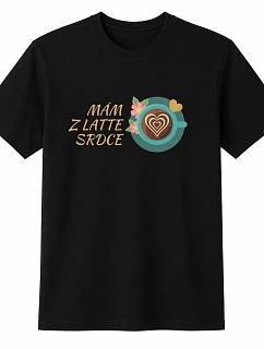 Dámské bavlněné tričko s potiskem - MÁM Z LATTE SRDCE - černé