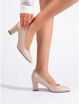 Moderní dámské hnědé lodičky na širokém podpatku Moderní dámské hnědé lodičky na širokém podpatku