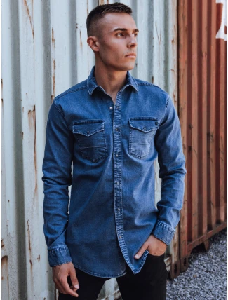 Pánská modrá džínová košile FashionStreet DX2589 Pánská modrá džínová košile FashionStreet DX2589