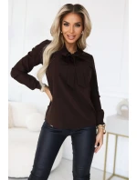 140-29 Služební halenka s dlouhým rukávem a zavazováním vpředu - čokoládová 140-29 Služební halenka s dlouhým rukávem a zavazováním vpředu - čokoládová
