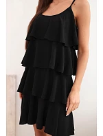 Dámské mini šaty na ramínkách s volány černá Dámské mini šaty na ramínkách s volány černá