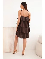 Dámské mini šaty na ramínkách s volány hnědá