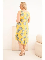 Dámské šaty Plus Size viskózové s květinovým vzorem na ramínkách hořčicová