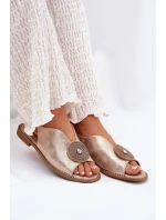 Lesklé Dámské Sandály S Dekorativním Detailem S.Barski KV51-012 Růžové Zlato Lesklé Dámské Sandály S Dekorativním Detailem S.Barski KV51-012 Růžové Zlato