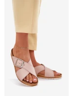 Kožené dámské pantofle s přezkou růžové Inblu VO0004GU