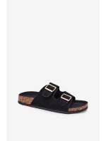 Dámské Pantofle Se Zlatými Sponami A Prošíváním Černé Lunera