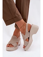 Kožené dámské sandály na platformě S.Barski LR61-7005 Béžové Kožené dámské sandály na platformě S.Barski LR61-7005 Béžové