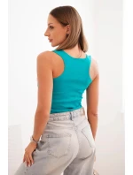 Dámská pruhovaná top na ramínkách s ozdobnou nášivkou tmavě mátová