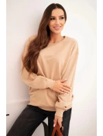 Dámská mikina s okrouhlým výstřihem basic z bavlny béžová