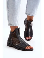 Zazoo 977/L Kožené vyšívané sandály na zip Zazoo 977/L Kožené vyšívané sandály na zip