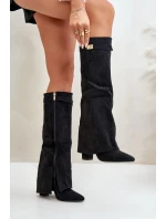 Dámské Kozačky Eko Semišové S Otočeným Svrškem Na Klíně Černé Bralise Dámské Kozačky Eko Semišové S Otočeným Svrškem Na Klíně Černé Bralise