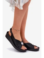 Kožené Dámské Sandály Na Klínu A Platformě S.Barski KV51-020 Černé