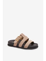 Dámské pantofle s pásky a zlatým přezkou béžové Ulirissa