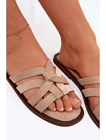 Dámské ploché nazouváky s pásky a imitací semiše béžové Calvia