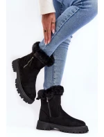 Dámské semišové kotníkové boty s kožíškem, černá Hasiva