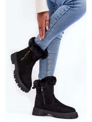 Dámské semišové kotníkové boty s kožíškem, černá Hasiva