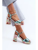 Dámské květinové sandály na vysokém podpatku D&A modré