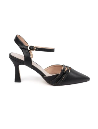 Pěkné  lodičky černé dámské na jehlovém podpatku