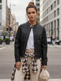 Dámská kožená bunda černá FashionStreet TY5539