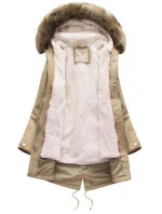 Béžová dámská zimní bunda parka s odepínací podšívkou a kapucí (7626BIG)