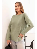 Svetr dámský z viskózy s dlouhým rukávem a kulatým výstřihem jasný khaki