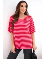 Dámská bavlněná pruhovaná halenka s krátkým rukávem červená
