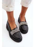 Dámské kožené mokasíny s ozdobným páskem Zazoo 3419 Černé