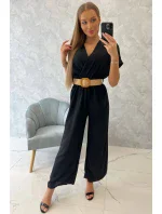 Kombinéza s ozdobným páskem v pase černá