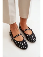 Zdobené baleríny s páskem eko zamšové černé Tirilissa