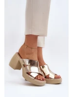 Zazoo Kožené pantofle na bloku, zlaté