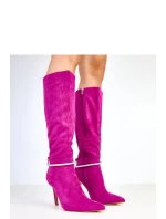 Dámské vysoké kozačky na podpatku AX-125 Fuchsie - COMER