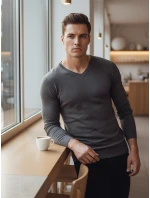 Pánský tmavě šedý svetr s výstřihem FashionStreet WX2219