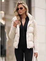 Dámská prošívaná péřová bunda s pletenými rukávy, krémová, FashionStreet TY5929