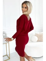 189-11 Bavlněné šaty s výstřihem na zádech - Bordeaux 189-11 Bavlněné šaty s výstřihem na zádech - Bordeaux